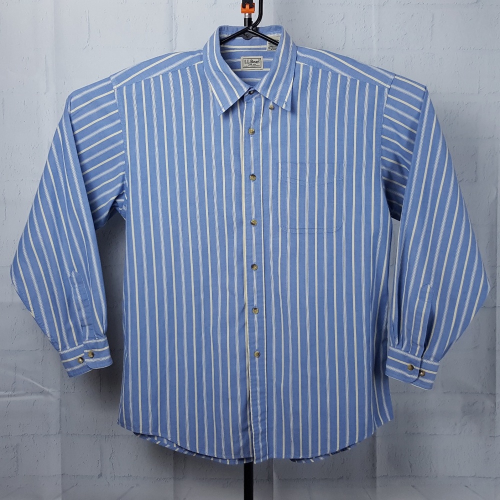 L.L.Bean Mens L Blue, White Striped Shirt